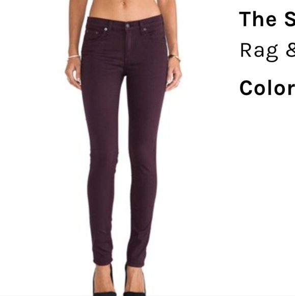 RAG & BONE SKINNY DISTRESSED WINE PURPLE JEANS, SZ 28 - Picture 1 of 12